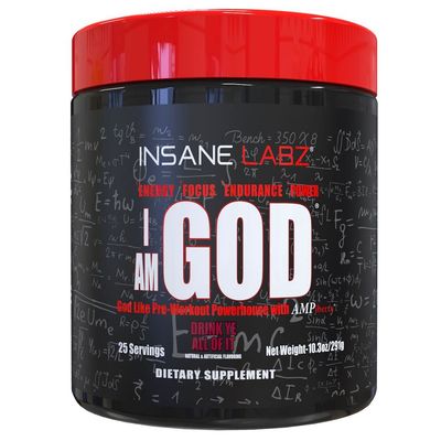 Insane Labz I am God Pre Workout, High Stim Pre Workout Powder Loaded with Creatine and DMAE Bitartrate Fueled by AMPiberry, Energy Focus Endurance Muscle Growth,25 Srvgs,Drink Ye All of It