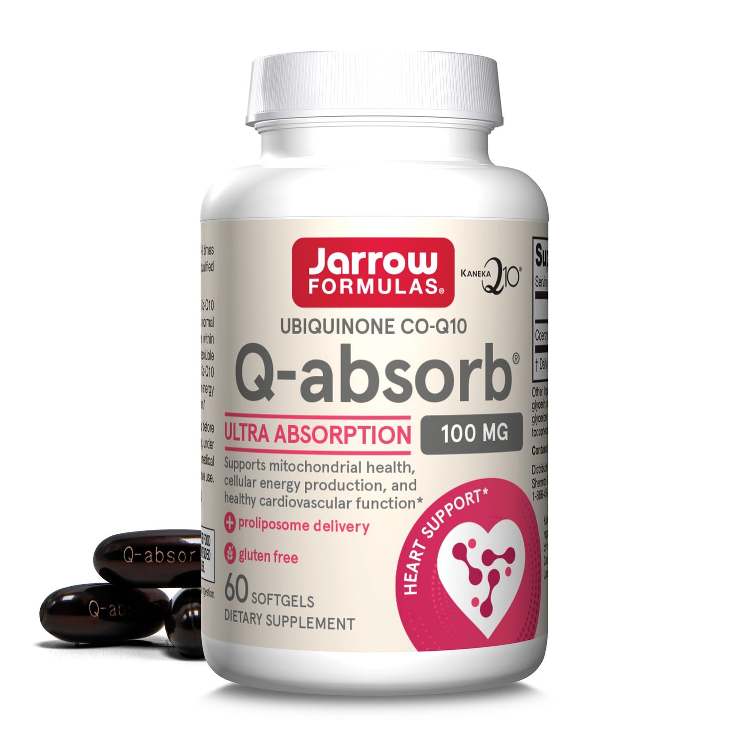 Jarrow Formulas Q-absorb Co-Q10 100 mg, Dietary Supplement, Antioxidant Support for Mitochondrial Health, Cellular Energy Production and Cardiovascular Health, 60 Softgels, 60 Day Supply