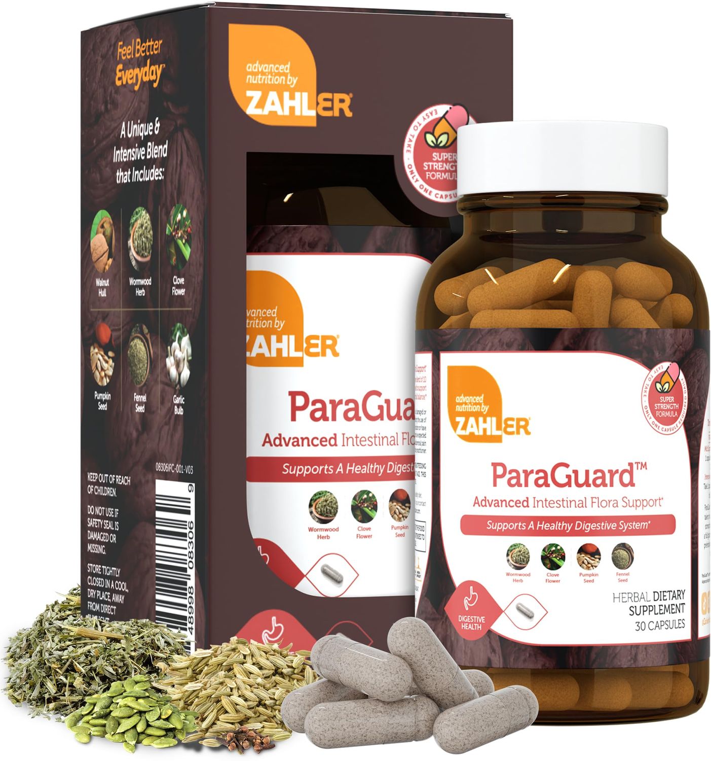 Zahler - ParaGuard Capsules - Gut Health Supplement - Formula has Wormwood, Garlic Bulb, Pumpkin Seed, Clove &amp; More - Natural Support for Humans - Certified Kosher 30 Count