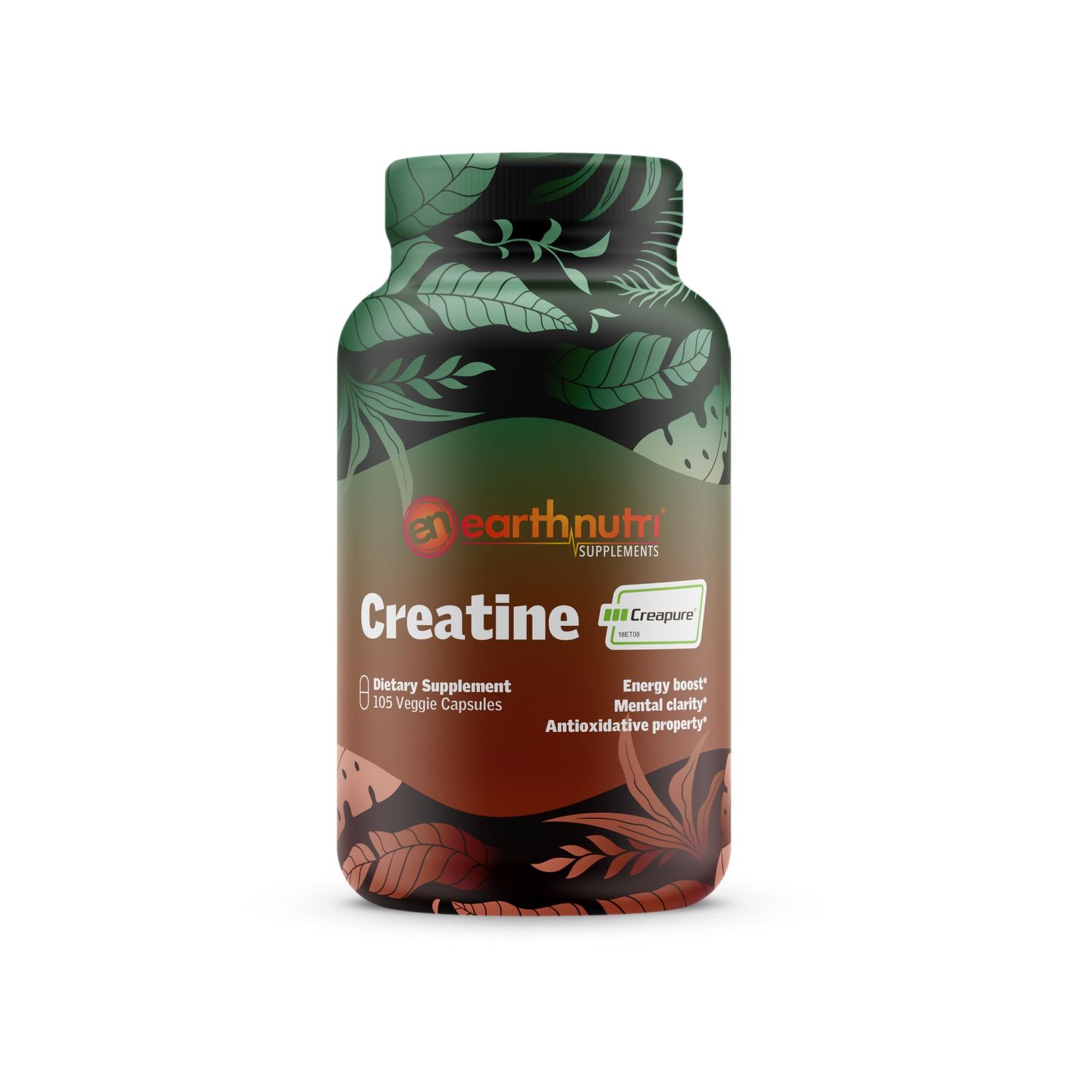 Earth Nutri Creatine Capsule Made with Creapure German Made Creatine, Vegan, Kosher Certified and Halal Certified, 5000mg per Serving - 105 Capsules (7 Capsules per Serving)