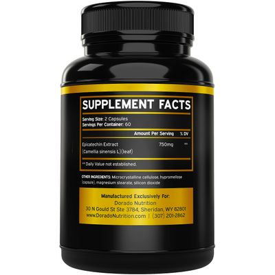 Epicatechin Extract 750mg Per Serving - (120 Capsules) - Supports Lean Muscle, Nitric Oxide, Myostatin Inhibitor, Stamina, Endurance, Pump &amp; Gains - Non-GMO &amp; Vegan Supplement - (120 Count)