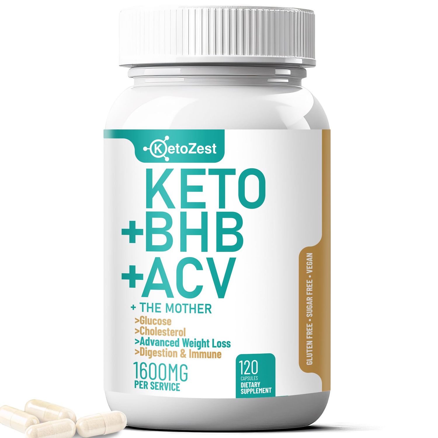 Keto ACV BHB Capsules 1600mg for Advanced Weight Loss &amp; Belly Fat Burn - Organic Apple Cider Vinegar with The Mother Ketones Vegan Supplement - with Vitamin D3 Zinc Chromium for Men Women