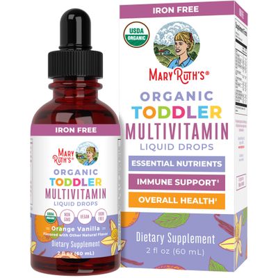 MaryRuth Organics Kids Multivitamin for Toddlers | USDA Organic | Toddler Vitamins Liquid Drops for Kids Ages 1-3 | Toddler Immune Support &amp; Overall Wellness | Vegan | Non-GMO | Gluten Free | 2 Fl Oz