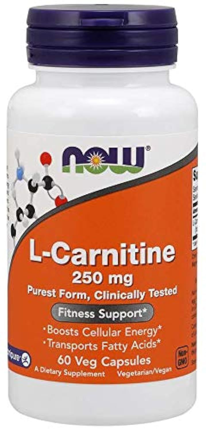 NOW L-carnitine 250mg, 60 Capsules (Pack of 2)