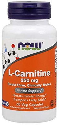 NOW L-carnitine 250mg, 60 Capsules (Pack of 2)