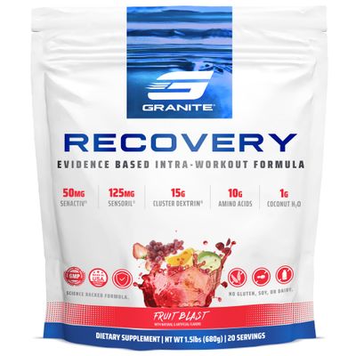 Granite Recovery for Intra &amp; Post Workout |10g Aminos, Electrolytes, Cluster Dextrin for Muscle Recovery &amp; Growth | Amino Acids Supplement with Sensoril | 20 Servings | Fruit Blast