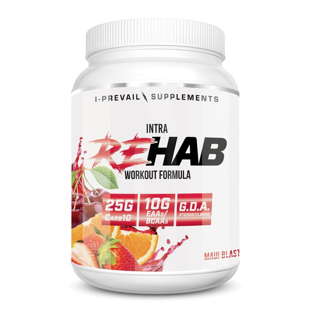 I-Prevail Supplements Rehab High Performance Intraworkout Formula 10g BCAA &amp; EAA - Carb10 | Enhance Recovery &amp; Hydration | Keto Friendly | 25 Servings (Maui Blast, 25 Serving)