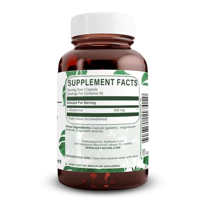 Natural Nutra L Glutamine, Helps to Promote Optimal Brain Functioning, Muscle Health and Boost Memory and Focus, 500 mg 50 Capsules