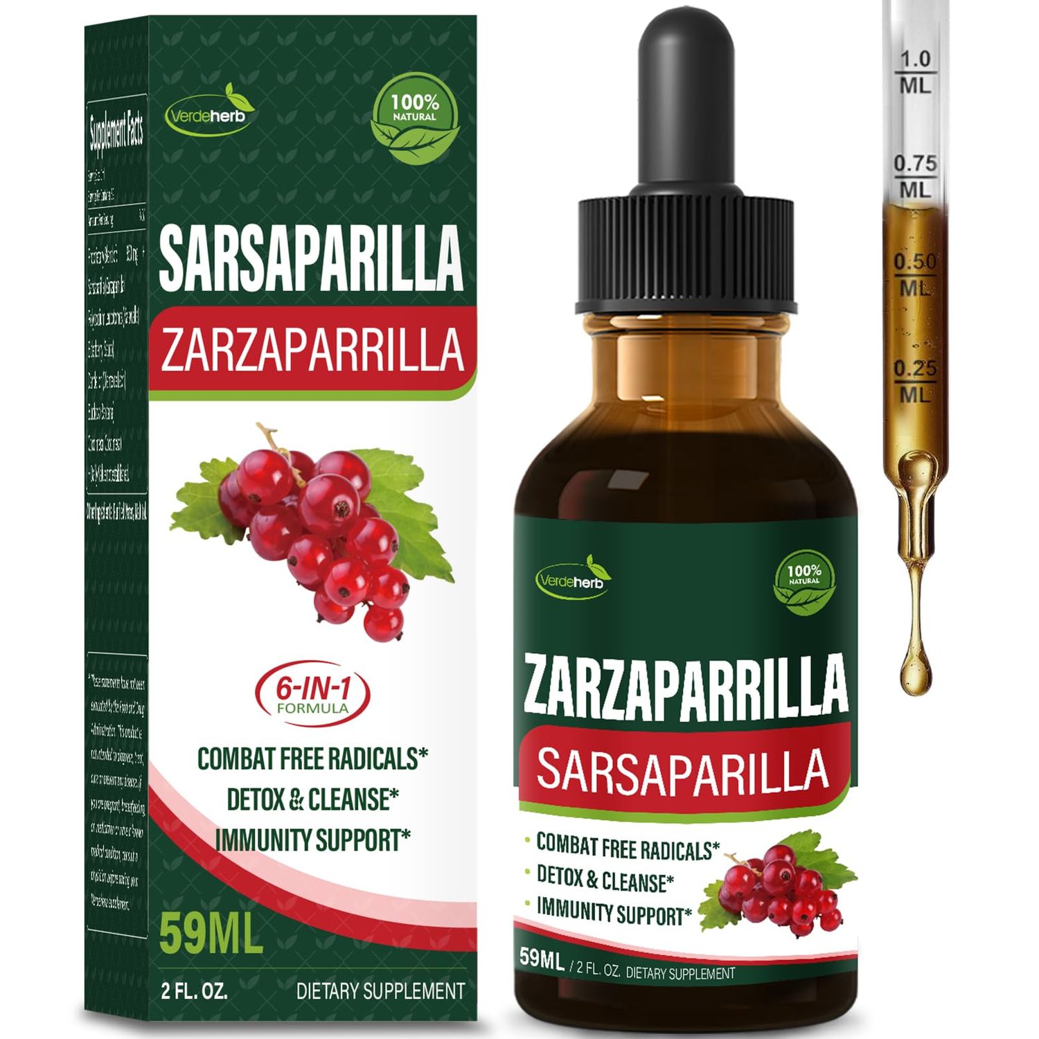 Sarsaparilla Root Extract Drops for Liver Cleanse Detox &amp; Repair, Immune Support Supplement with Dandelion Cocolmeca Polypodium Leucotomos. Diente de Leon para Limpieza de Colon y Desintoxicar. 2oz