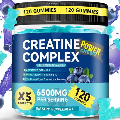Creatine Monohydrate Gummies 6500mg per Serving for Men &amp; Women - 120 Gummies X5 Strength Sugar Free Chewable Creatine for Muscle Builder, Muscle Strength, Pre-Workout Supplement (Blueberry)