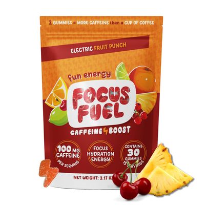 FocusFuel Energy Chews - Focus + Energy Gummies, 100mg Caffeine per 2 Gummies, Includes B12, Magnesium, Electrolytes, All-Natural Ingredients (Fruit Punch - 30 Chews, 3.17oz)