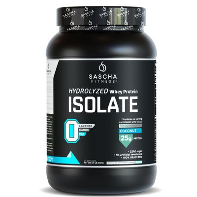 SASCHA FITNESS Hydrolyzed Whey Protein Isolate,100% Grass-Fed (2 Pounds, Coconut)