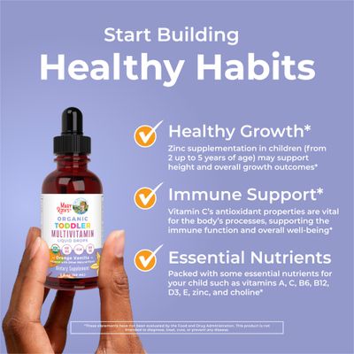 MaryRuth Organics Kids Multivitamin for Toddlers | USDA Organic | Toddler Vitamins Liquid Drops for Kids Ages 1-3 | Toddler Immune Support &amp; Overall Wellness | Vegan | Non-GMO | Gluten Free | 2 Fl Oz