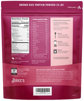 Judees Brown Rice Protein Powder (80% Protein) 3 lb - 100% Non-GMO and Sprouted - Dairy-Free and Keto-Friendly - Gluten-Free and Soy-Free - Plant-Based Protein