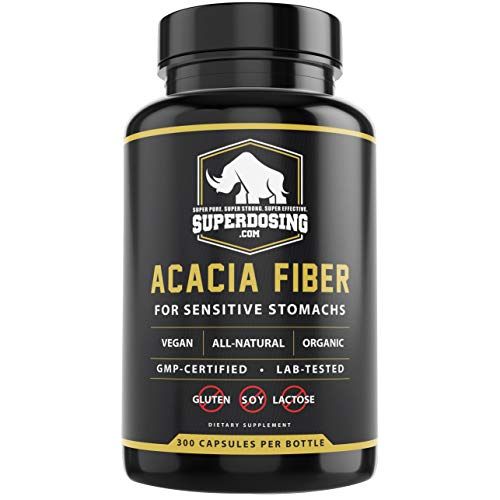 Fast Acting, Organic Acacia Senegal Fiber Capsules 300pk. Natural Soluble Fiber Supplement Pill. Vegan Prebiotic Capsules.