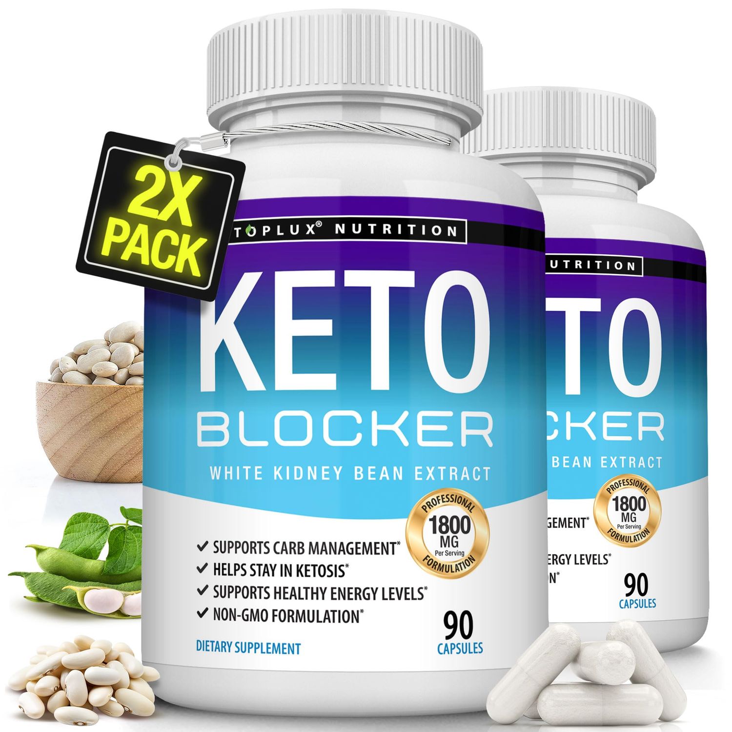 Toplux Keto Blocker Pills White Kidney Bean Extract - 1800 mg Natural Ketosis, Support Keto Diet, for Men Women, 90 Capsules, Supplement