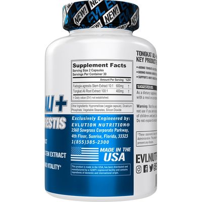 Evlution Nutrition Tongkat Ali + Fadogia Agrestis - Mens Health + Vitality Support - 400mg Tongkat Ali + 600mg Fadogia Agrestis Stem Extract - Workout Supplement - Vegetarian Capsules - 30 Servings