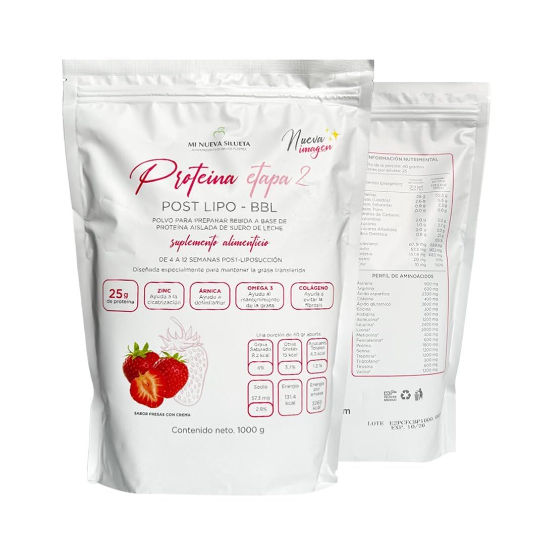 MI NUEVA SILUETA Lipotransfer Protein Stage 2 My New Silhouette is an Isolated whey Protein Powder with Collagen That Helps to Maintain transferred Fat. (Strawberry)
