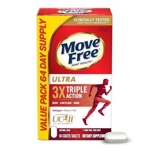 Move Free Ultra Triple Action Joint Support Supplement - Type II Collagen Boron &amp; Hyaluronic Acid - Supports Joint Comfort, Cartiliage &amp; Bones in 1 Tiny Pill Per Day, 64 Tablets (64 servings)*