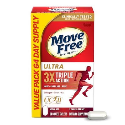 Move Free Ultra Triple Action Joint Support Supplement - Type II Collagen Boron &amp; Hyaluronic Acid - Supports Joint Comfort, Cartiliage &amp; Bones in 1 Tiny Pill Per Day, 64 Tablets (64 servings)*