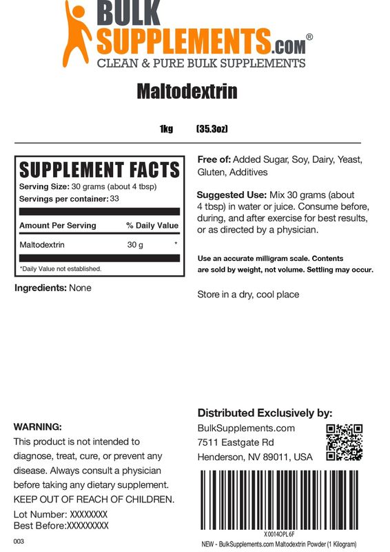 BulkSupplements.com Maltodextrin Powder - Maltodextrin Supplement for Energy Boost, Maltodextrin Food Grade - Unflavored &amp; Gluten Free, 30g per Serving, 1kg (2.2 lbs) (Pack of 1)
