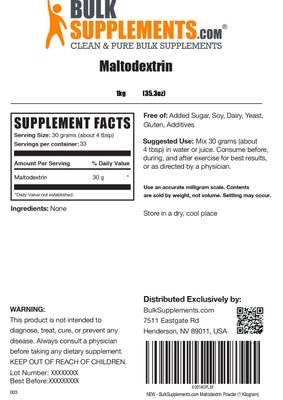 BulkSupplements.com Maltodextrin Powder - Maltodextrin Supplement for Energy Boost, Maltodextrin Food Grade - Unflavored & Gluten Free, 30g per Serving, 1kg (2.2 lbs) (Pack of 1)
