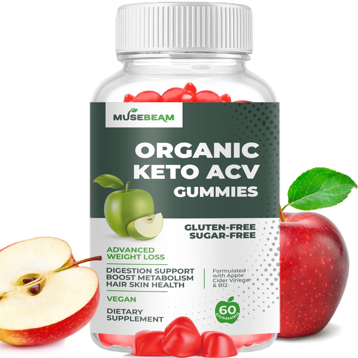 Organic Keto ACV Gummies Advanced Weight Loss - Gluten &amp; Sugar Free Belly Fat Burner Apple Cider Vinegar Diet Supplement for Women Men (1000MG)