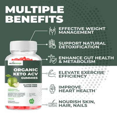 Organic Keto ACV Gummies Advanced Weight Loss - Gluten & Sugar Free Belly Fat Burner Apple Cider Vinegar Diet Supplement for Women Men (1000MG)