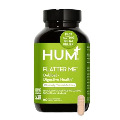 HUM Flatter Me Digestive Enzymes Bloating Supplement - Fast-Acting Bloat Relief for Digestive Health &amp; Debloating Multi Enzyme | Bloat Pills, Anti Bloat Pills, Vegan 60 Servings
