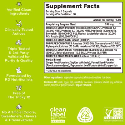 HUM Flatter Me Digestive Enzymes Bloating Supplement - Fast-Acting Bloat Relief for Digestive Health &amp; Debloating Multi Enzyme | Bloat Pills, Anti Bloat Pills, Vegan 60 Servings