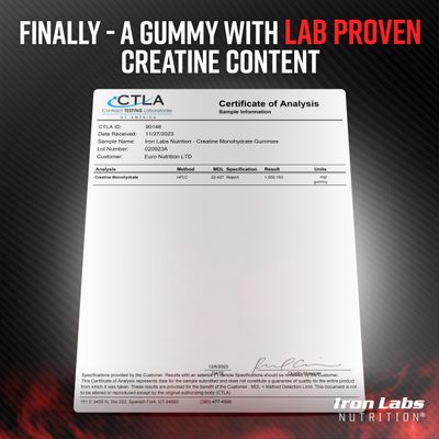 Iron Labs Nutrition Creatine Monohydrate Gummies for Men and Women (90 Gummy Bears) - Lab Tested 3600mg Per Serving - Strawberry Flavor - High Strength Creatine for Men & Women (90 Vegan Gummies)