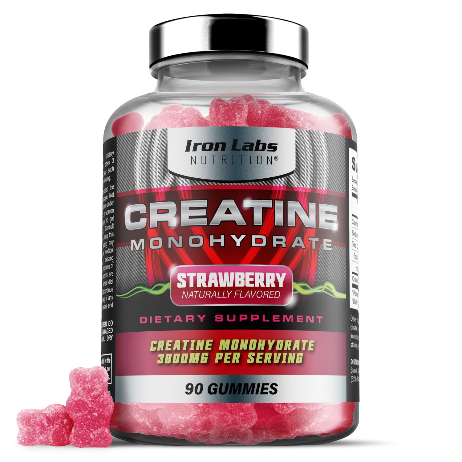 Iron Labs Nutrition Creatine Monohydrate Gummies for Men and Women (90 Gummy Bears) - Lab Tested 3600mg Per Serving - Strawberry Flavor - High Strength Creatine for Men &amp; Women (90 Vegan Gummies)