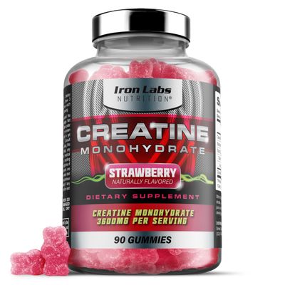 Iron Labs Nutrition Creatine Monohydrate Gummies for Men and Women (90 Gummy Bears) - Lab Tested 3600mg Per Serving - Strawberry Flavor - High Strength Creatine for Men &amp; Women (90 Vegan Gummies)