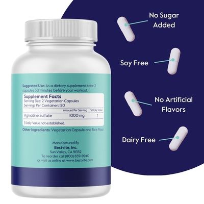 BESTVITE Agmatine Sulfate 500mg (240 Vegetarian Capsules) - No Stearates - Vegan - Non GMO - Gluten Free