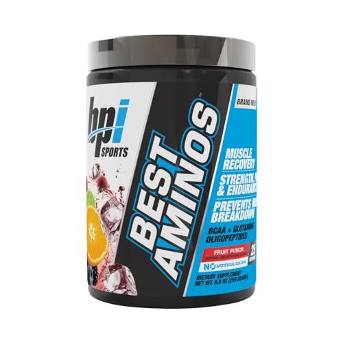 BPI Sports Best Aminos - BCAA Powder Post Workout &amp; Glutamine Recovery Drink with Branched Chain Amino Acids for Hydration &amp; Recovery, for Men &amp; Women - Fruit Punch - 25 Servings