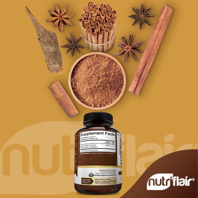 NutriFlair Organic Ceylon Cinnamon Supplement 1200mg, 120 Capsules - USDA Certified Organic Cinnamon - Non-GMO, Gluten Free Cinnamon Powder, Antioxidant Cinnamon Pills