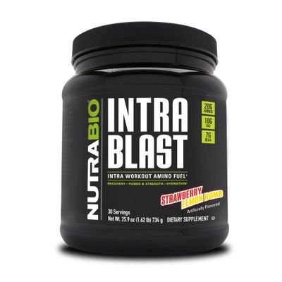 NutraBio Intra Blast BCAA EAA Electrolyte and Hydration Powder - Amino Acid Supplement, EAA/BCAA Powder - Non-GMO and Gluten Free - Strawberry Lemon Bomb - 30 Servings