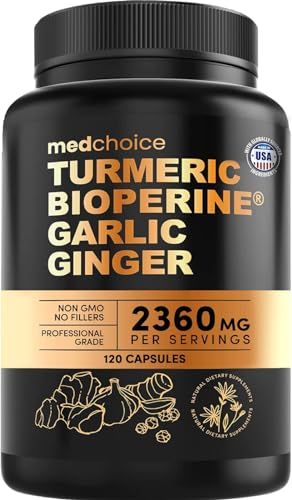 4-in-1 Turmeric and Garlic Supplements with Bioperine 2360 mg (120 ct) Turmeric Ginger Root Capsules with Garlic - Turmeric Curcumin with Black Pepper for Joint, Digestion &amp; Immune Support (Pack of 1)