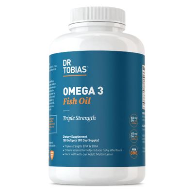Dr. Tobias Omega 3 Fish Oil, 2000mg Triple Strength Omega 3 Supplement with 800mg EPA 600mg DHA Per Serving, Fish Oil Omega 3 Supplements for Heart, Brain &amp; Immune Support, 180 Softgels, 90 Servings