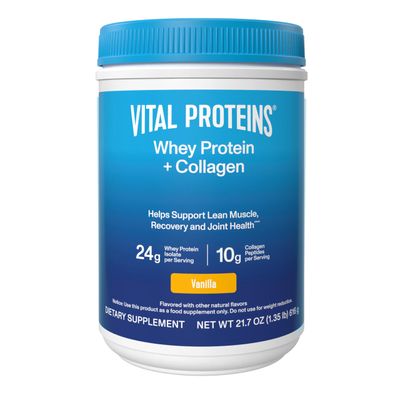 Vital Proteins Whey Protein Powder+ Collagen Peptides, 24g Protein Supporting Recovery &amp; Joint Health, with Vitamin C, About 16 Servings - Vanilla 21.7oz