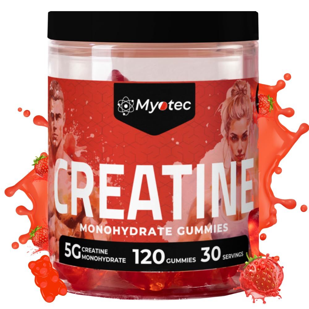 MYOTEC Creatine Monohydrate Gummies for Men &amp; Women-5g of Creatine Monohydrate per Serving- Increase Strength and Build Muscle,Sugar Free, 120 Count