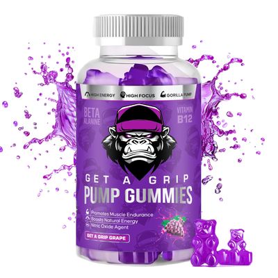 Get A Grip Non-Stim Pre-Workout Pump Gummies, Vitamin B12, Beta Alanine, Taurine, Pink Himalayan Salt, L-Citrulline- Boost Energy and Focus Naturally!