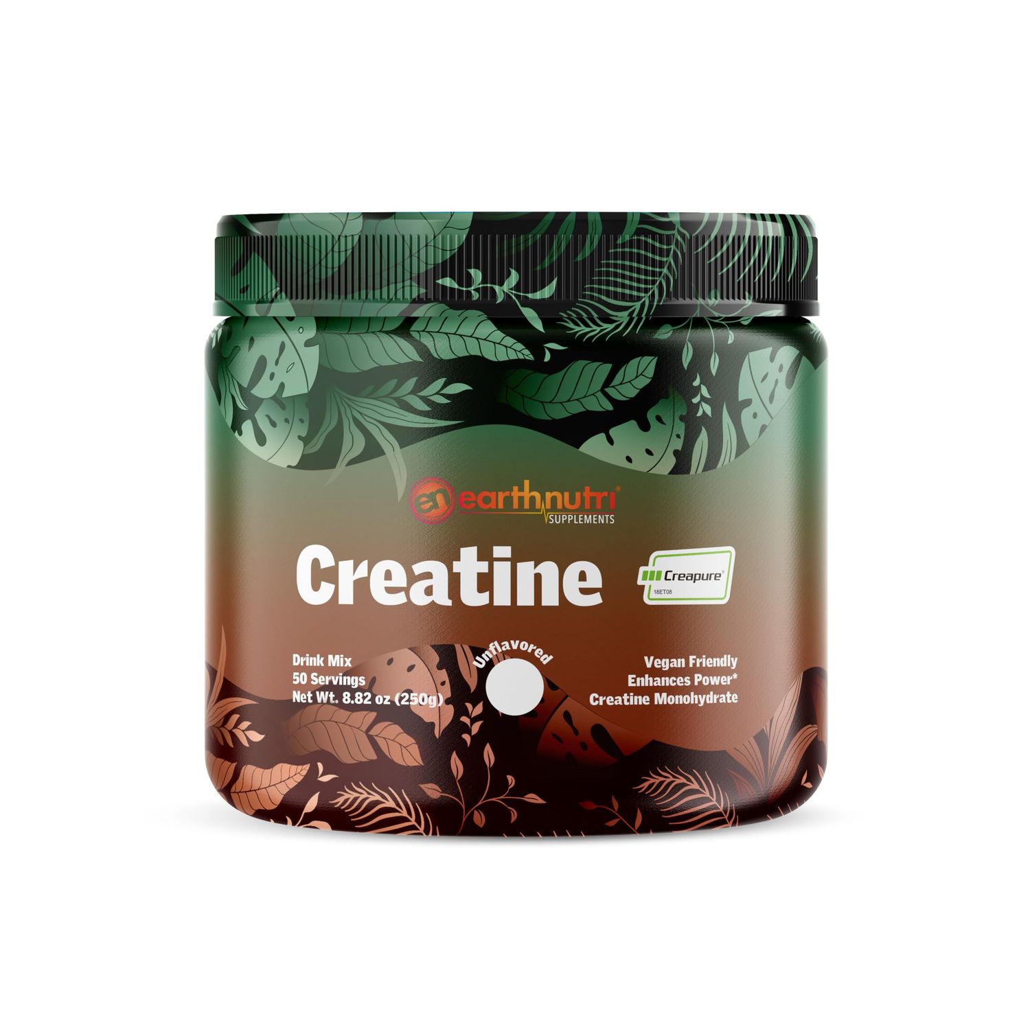EarthNutri Pure Creatine Made with Creapure Creatine Monohydrate Powder Unflavored - 50 Servings