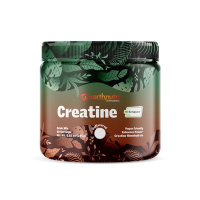 EarthNutri Pure Creatine Made with Creapure Creatine Monohydrate Powder Unflavored - 50 Servings