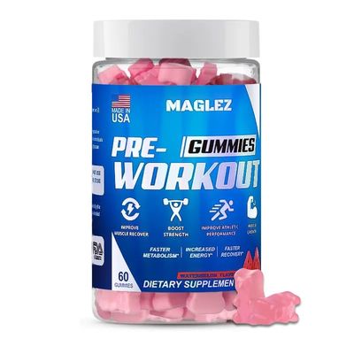 Maglez, Pre Workout Gummies for Men &amp; Women, PreWorkout Gummy with Beta Alanine | Organic Caffeine | Chromium Picolinate | Gluten free, Vegan, increased energy, faster metabolism &amp; recovery (60 gummy)