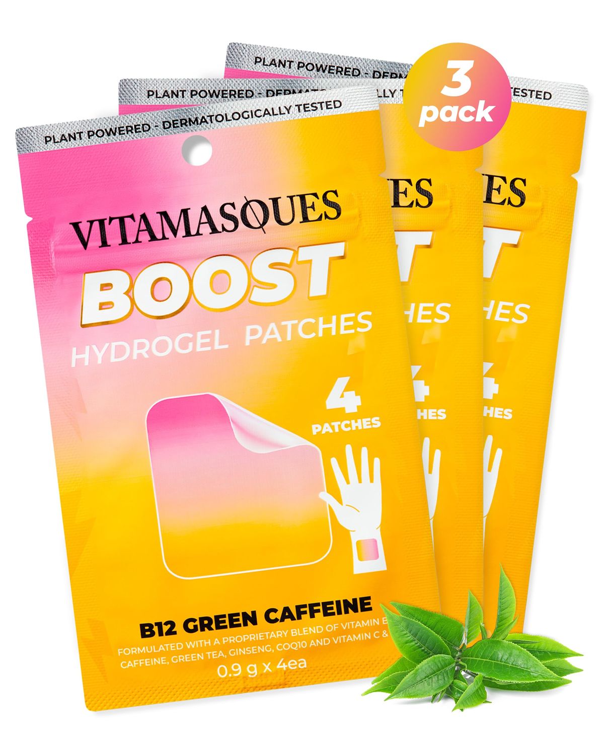 Vitamasques Energy Patches, Boostme Wellness Hydrogel Patch (3-Pack) - B12 Vitamin Patches for Women &amp; Men, Focus Patches for Adults - Cruelty-Free, Gluten-Free, &amp; Filler-Free Caffeine Patches