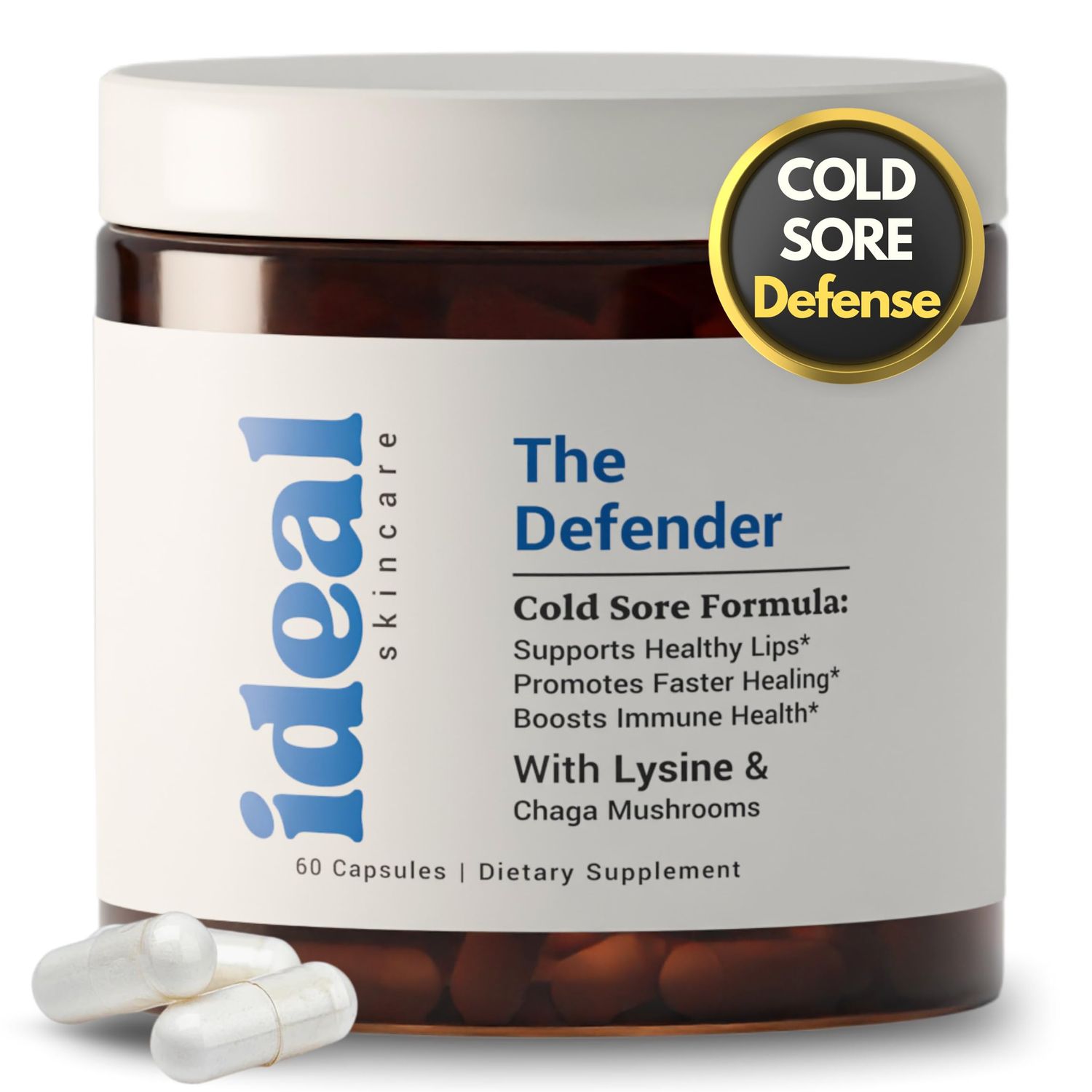 Cold Sore Supplement with Immune Support for Lips | L-Lysine 1000mg Capsules, Chaga, Bee Propolis, Vitamin C, Zinc &amp; Licorice Root Extract | Non-GMO, Vegetarian, 60 Capsules for Men and Women