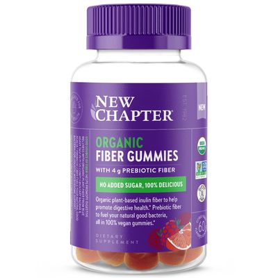 New Chapter Organic Fiber Gummies for Adults, up to 8g Plant-Based Prebiotic Fiber for Digestive Health, Vegan, Non-GMO, USDA Organic, Gluten Free, Citrus-Berry Flavored, 60 ct