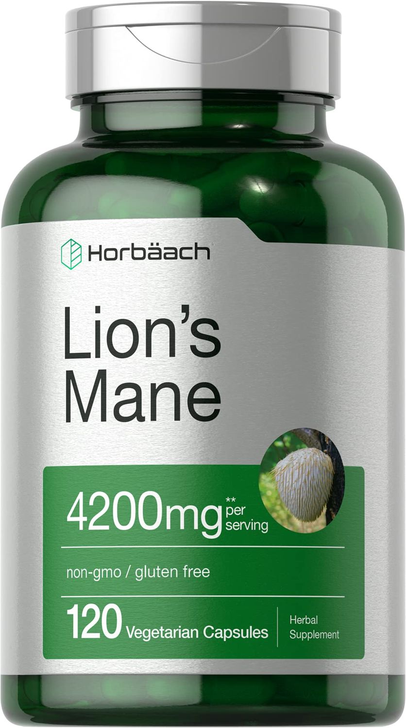 Horbach Lions Mane Mushroom Extract | 4200mg | 120 Capsules | Vegetarian, Non-GMO, Gluten Free Supplement