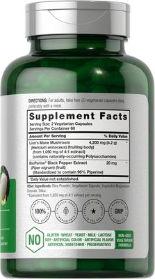 Horbach Lions Mane Mushroom Extract | 4200mg | 120 Capsules | Vegetarian, Non-GMO, Gluten Free Supplement